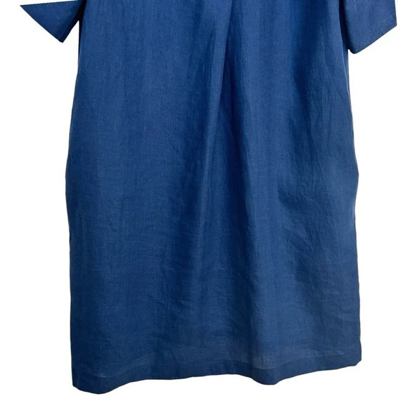 MARVIN BROWNE LONDON Spitalfields Navy Blue‎ Linen Shift Dress Pockets L - Picture 7 of 12